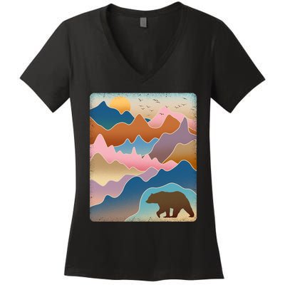 Abstract Bear Mountain Wilderness Women's V-Neck T-Shirt