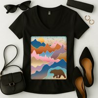 Abstract Bear Mountain Wilderness Women's V-Neck T-Shirt