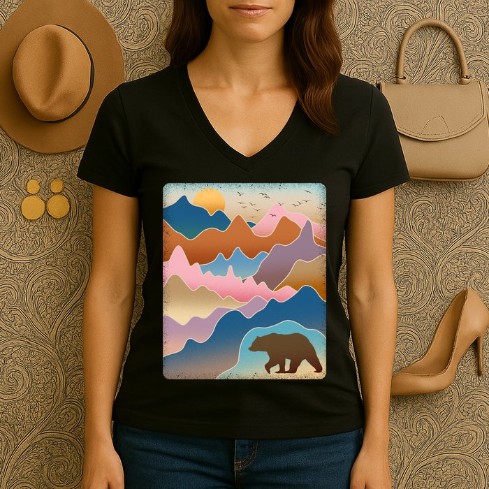 Abstract Bear Mountain Wilderness Women's V-Neck T-Shirt