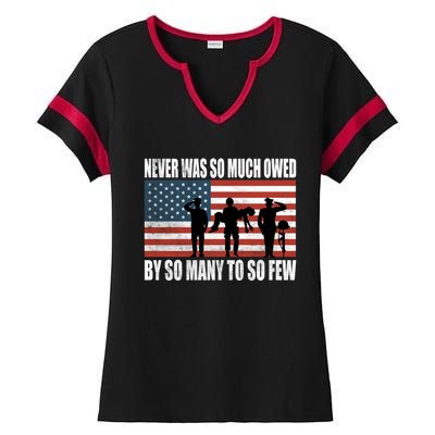 America Brave Military Soldier Us Flag Veteran Cool Gift Ladies Halftime Notch Neck Tee