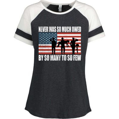 America Brave Military Soldier Us Flag Veteran Cool Gift Enza Ladies Jersey Colorblock Tee