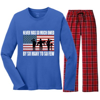 America Brave Military Soldier Us Flag Veteran Cool Gift Women's Long Sleeve Flannel Pajama Set 