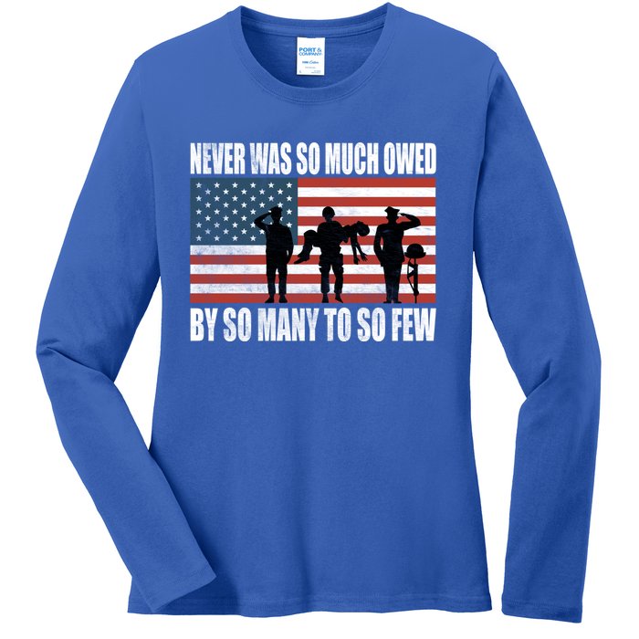 America Brave Military Soldier Us Flag Veteran Cool Gift Ladies Long Sleeve Shirt