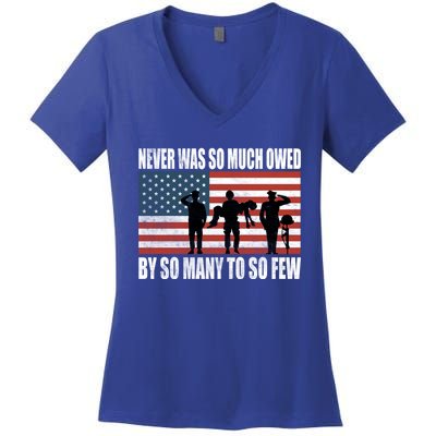 America Brave Military Soldier Us Flag Veteran Cool Gift Women's V-Neck T-Shirt