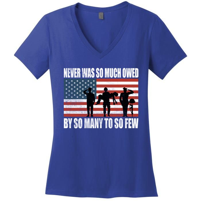 America Brave Military Soldier Us Flag Veteran Cool Gift Women's V-Neck T-Shirt