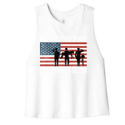 America Brave Military Soldier Us Flag Veteran Cool Gift Women's Racerback Cropped Tank