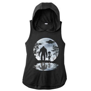 Alien Bigfoot Moon Sasquatch Ufo Extraterrestrial Funny Gift Ladies PosiCharge Tri-Blend Wicking Draft Hoodie Tank