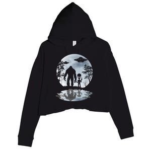 Alien Bigfoot Moon Sasquatch Ufo Extraterrestrial Funny Gift Crop Fleece Hoodie