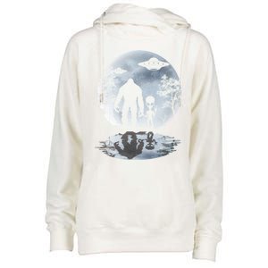 Alien Bigfoot Moon Sasquatch Ufo Extraterrestrial Funny Gift Womens Funnel Neck Pullover Hood