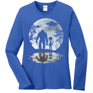 Alien Bigfoot Moon Sasquatch Ufo Extraterrestrial Funny Gift Ladies Long Sleeve Shirt