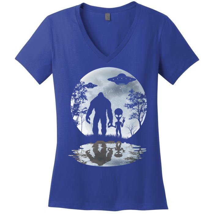 Alien Bigfoot Moon Sasquatch Ufo Extraterrestrial Funny Gift Women's V-Neck T-Shirt