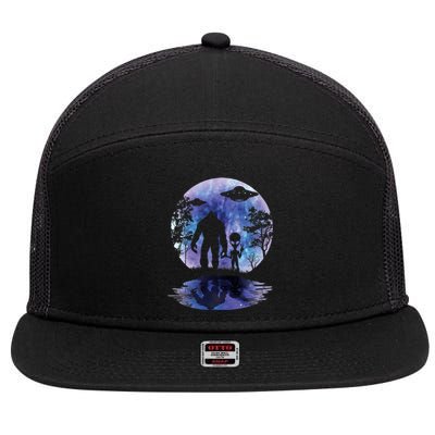 Alien Bigfoot Moon Sasquatch Ufo Extraterrestrial 7 Panel Mesh Trucker Snapback Hat