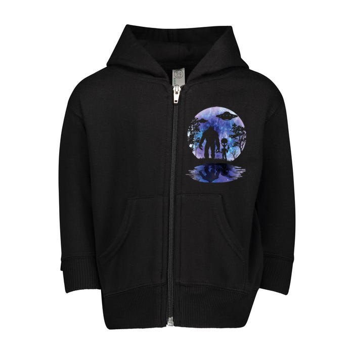 Alien Bigfoot Moon Sasquatch Ufo Extraterrestrial Toddler Zip Fleece Hoodie