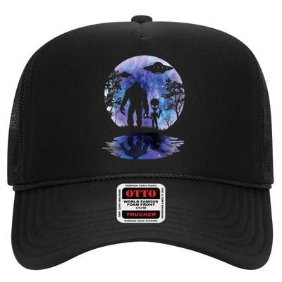 Alien Bigfoot Moon Sasquatch Ufo Extraterrestrial High Crown Mesh Back Trucker Hat