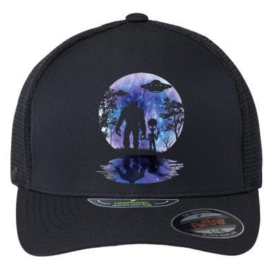 Alien Bigfoot Moon Sasquatch Ufo Extraterrestrial Flexfit Unipanel Trucker Cap