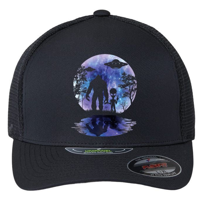 Alien Bigfoot Moon Sasquatch Ufo Extraterrestrial Flexfit Unipanel Trucker Cap