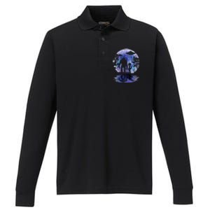 Alien Bigfoot Moon Sasquatch Ufo Extraterrestrial Performance Long Sleeve Polo