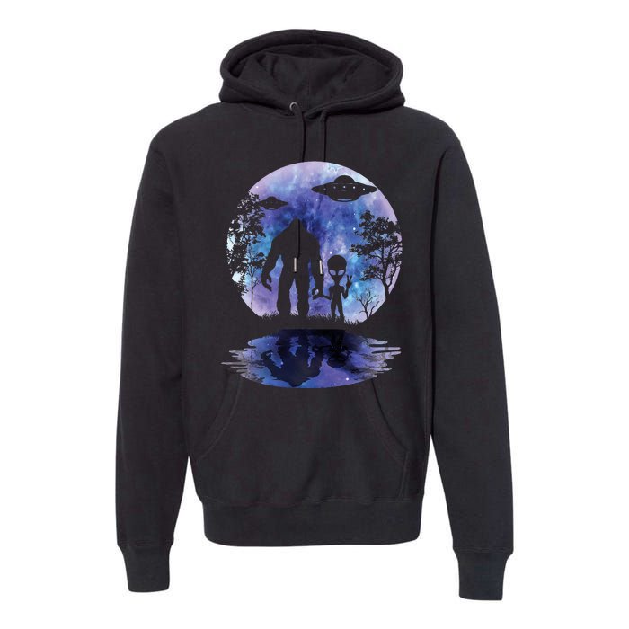 Alien Bigfoot Moon Sasquatch Ufo Extraterrestrial Premium Hoodie