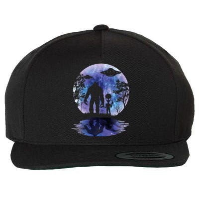 Alien Bigfoot Moon Sasquatch Ufo Extraterrestrial Wool Snapback Cap