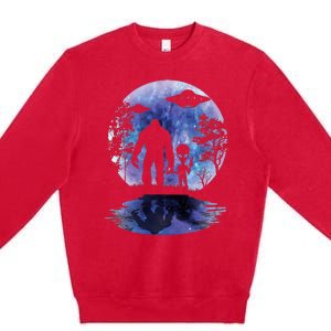 Alien Bigfoot Moon Sasquatch Ufo Extraterrestrial Premium Crewneck Sweatshirt