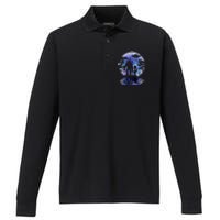 Alien Bigfoot Moon Sasquatch Ufo Extraterrestrial Performance Long Sleeve Polo