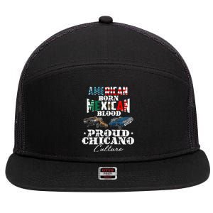 American Born Mexican Blood Proud Chicano Culture Lowriders 7 Panel Mesh Trucker Snapback Hat