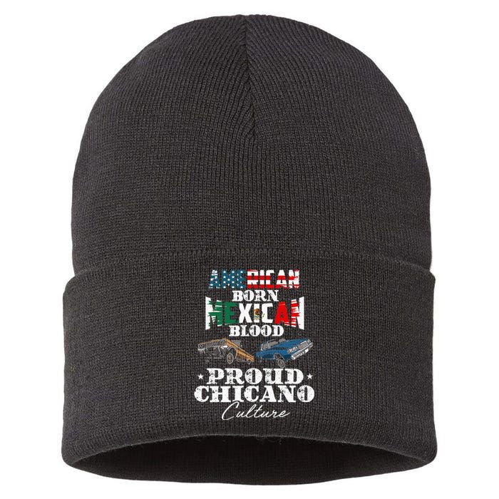 American Born Mexican Blood Proud Chicano Culture Lowriders Sustainable Knit Beanie