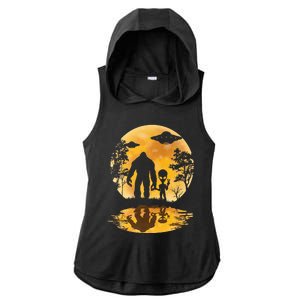 Alien Bigfoot Moon Sasquatch Ufo Extraterrestrial Ladies PosiCharge Tri-Blend Wicking Draft Hoodie Tank