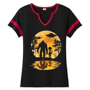 Alien Bigfoot Moon Sasquatch Ufo Extraterrestrial Ladies Halftime Notch Neck Tee