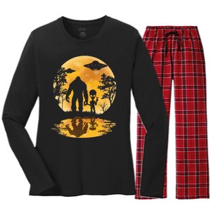 Alien Bigfoot Moon Sasquatch Ufo Extraterrestrial Women's Long Sleeve Flannel Pajama Set 