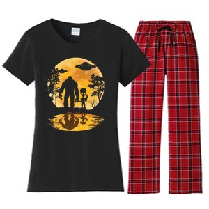 Alien Bigfoot Moon Sasquatch Ufo Extraterrestrial Women's Flannel Pajama Set