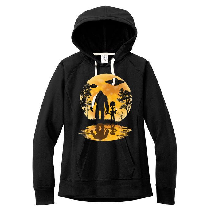 Alien Bigfoot Moon Sasquatch Ufo Extraterrestrial Women's Fleece Hoodie