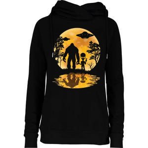 Alien Bigfoot Moon Sasquatch Ufo Extraterrestrial Womens Funnel Neck Pullover Hood