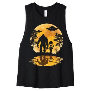 Alien Bigfoot Moon Sasquatch Ufo Extraterrestrial Women's Racerback Cropped Tank