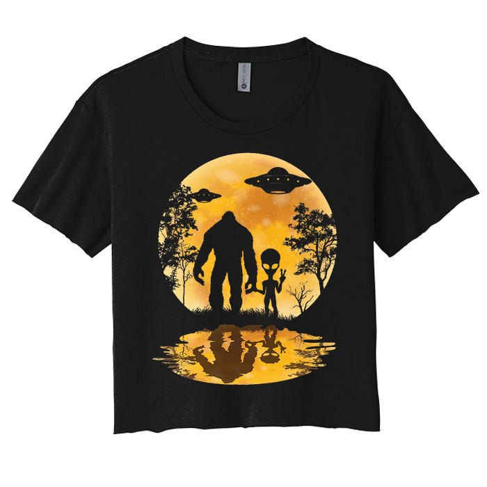 Alien Bigfoot Moon Sasquatch Ufo Extraterrestrial Women's Crop Top Tee