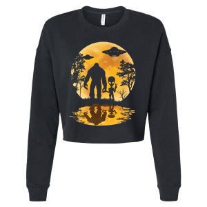 Alien Bigfoot Moon Sasquatch Ufo Extraterrestrial Cropped Pullover Crew