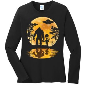 Alien Bigfoot Moon Sasquatch Ufo Extraterrestrial Ladies Long Sleeve Shirt