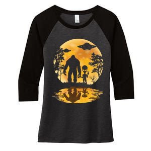 Alien Bigfoot Moon Sasquatch Ufo Extraterrestrial Women's Tri-Blend 3/4-Sleeve Raglan Shirt