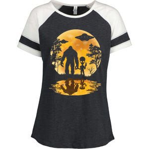 Alien Bigfoot Moon Sasquatch Ufo Extraterrestrial Enza Ladies Jersey Colorblock Tee