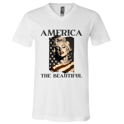 America Beautiful Marilyn My Sister Marilyn American Flag Gift V-Neck T-Shirt