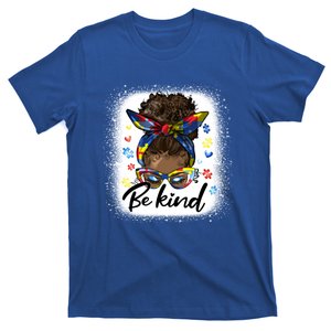 Afro Black Messy Bun Bleached Be Kind Autism Awareness Funny Gift T-Shirt