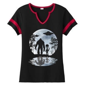 Alien Bigfoot Moon Sasquatch UFO Extraterrestrial Men Women Ladies Halftime Notch Neck Tee