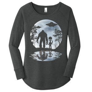 Alien Bigfoot Moon Sasquatch UFO Extraterrestrial Men Women Women's Perfect Tri Tunic Long Sleeve Shirt