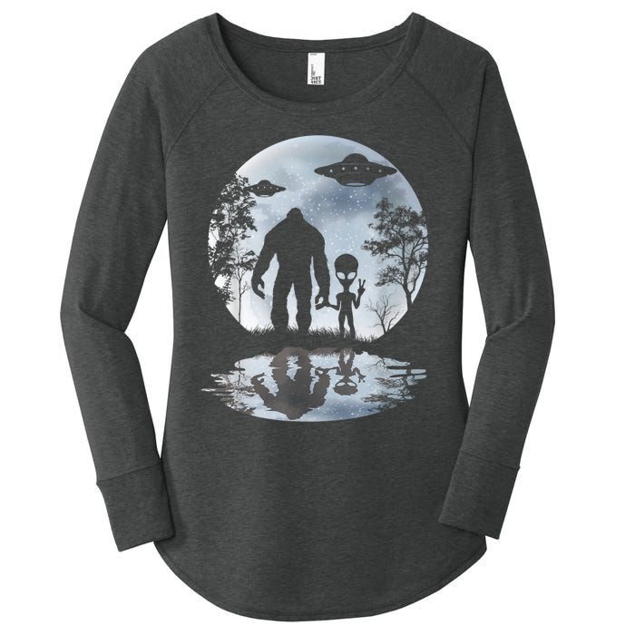 Alien Bigfoot Moon Sasquatch UFO Extraterrestrial Men Women Women's Perfect Tri Tunic Long Sleeve Shirt