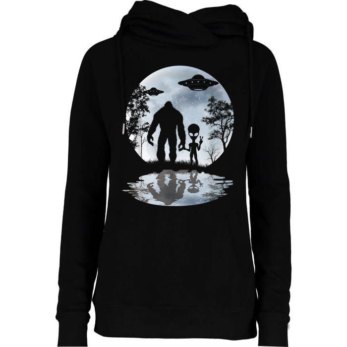 Alien Bigfoot Moon Sasquatch UFO Extraterrestrial Men Women Womens Funnel Neck Pullover Hood