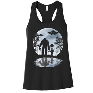 Alien Bigfoot Moon Sasquatch UFO Extraterrestrial Men Women Women's Racerback Tank