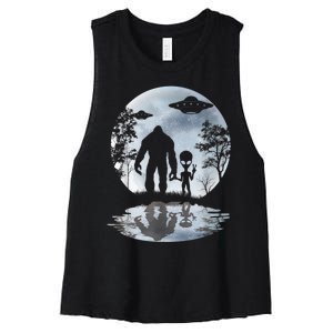 Alien Bigfoot Moon Sasquatch UFO Extraterrestrial Men Women Women's Racerback Cropped Tank