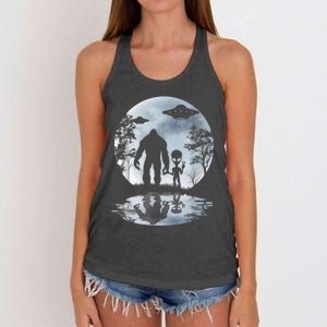 Alien Bigfoot Moon Sasquatch UFO Extraterrestrial Men Women Women's Knotted Racerback Tank