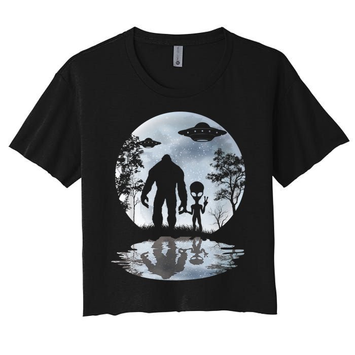 Alien Bigfoot Moon Sasquatch UFO Extraterrestrial Men Women Women's Crop Top Tee