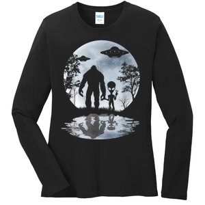 Alien Bigfoot Moon Sasquatch UFO Extraterrestrial Men Women Ladies Long Sleeve Shirt